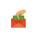 hand puts money in an envelope colored icon. Element of bankings for mobile concept and web apps. Detailed ÃÂ hand puts money in an Royalty Free Stock Photo